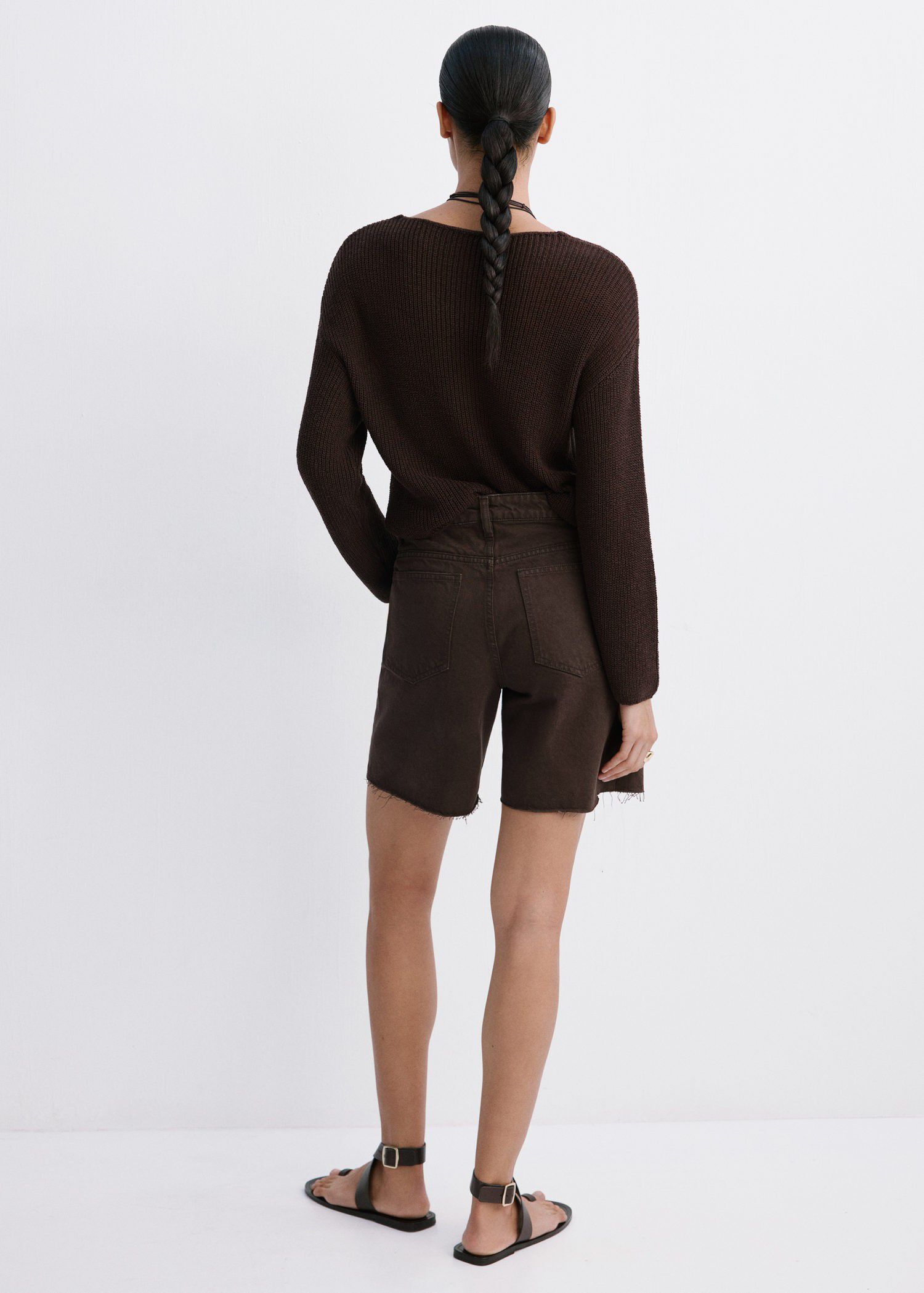 Straight-cut bermuda shorts with fr