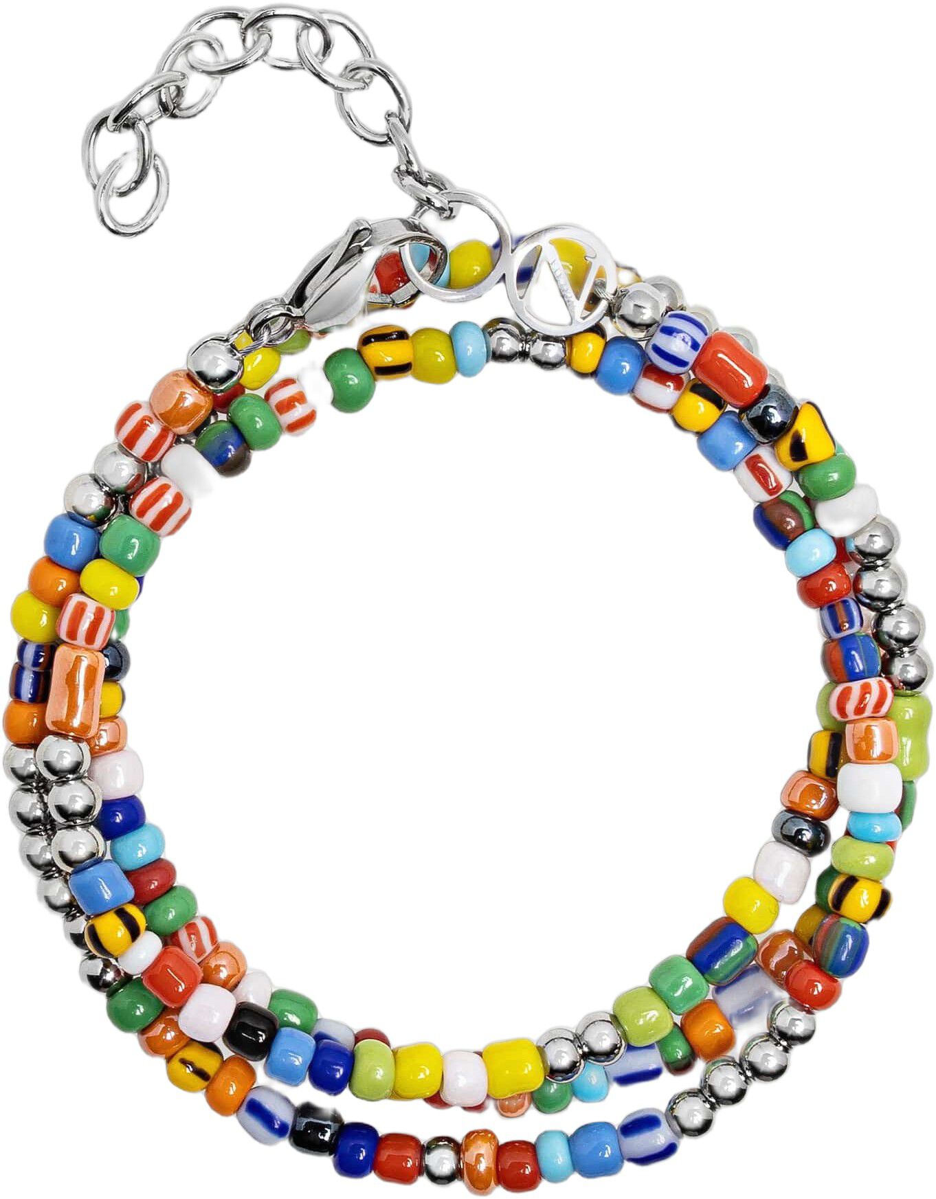 Men's Wrap Bracelet with Assorted Vintage Trifocal Beads and