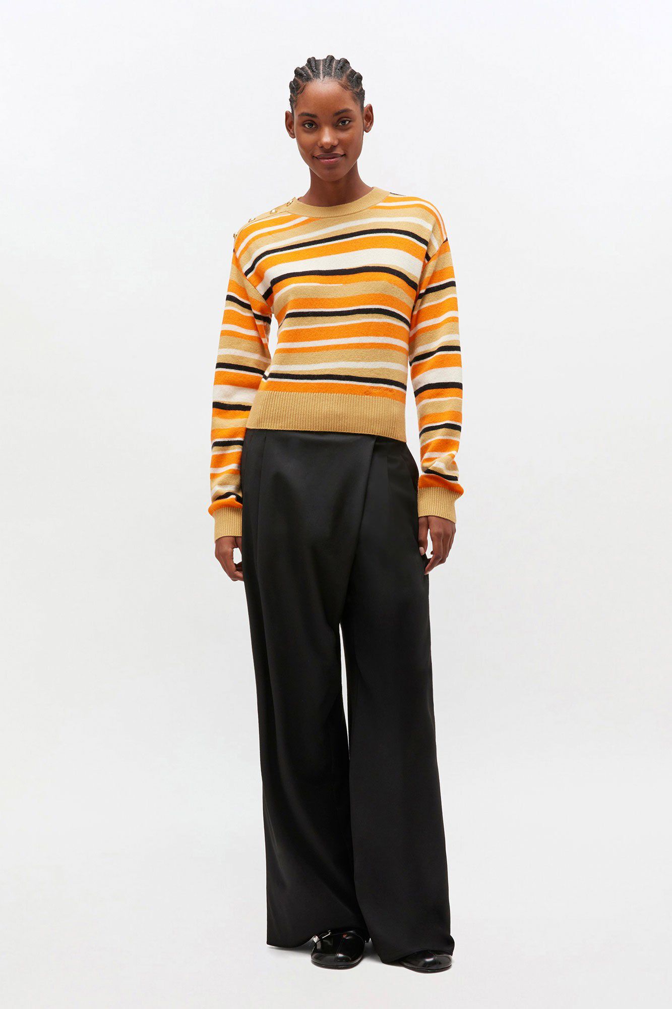 Calendered Wool Mid Waist Pants