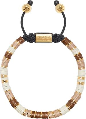 Men's Beaded Bracelet with Brown, Beige and Gold Disc Beads