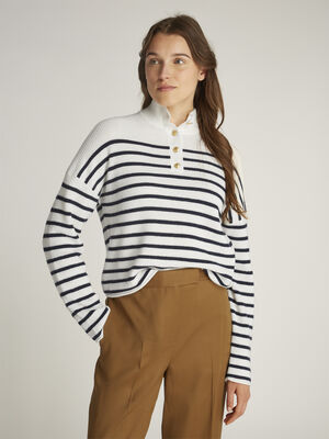 GOLD BUTTON POLO LS SWEATER