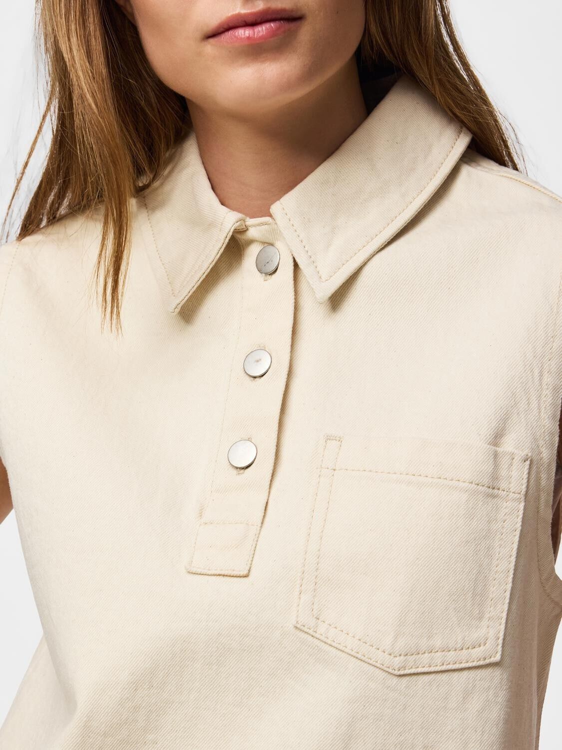 PCGRACE SL DENIM POLO TOP BC