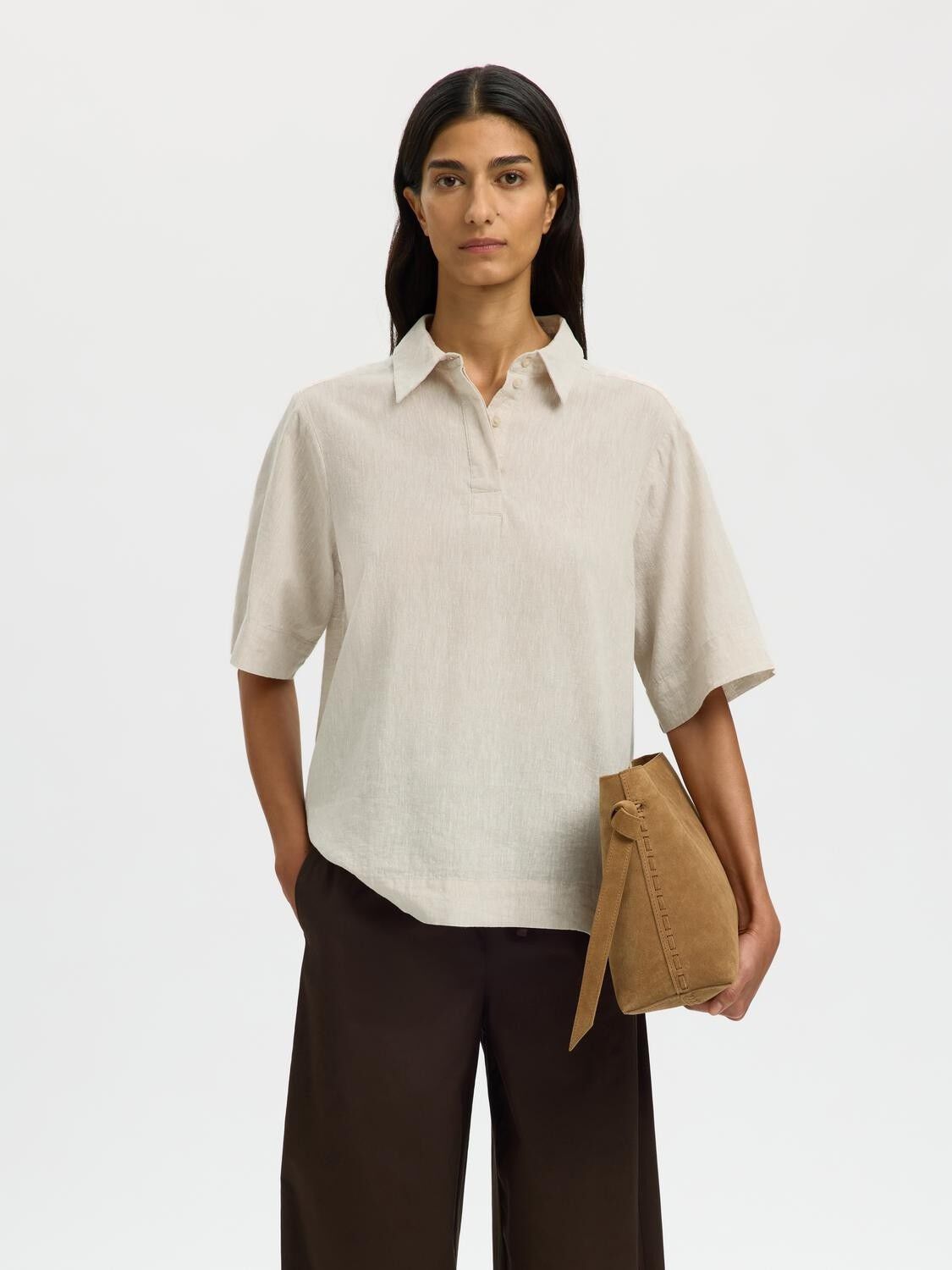 SLFLUISA LINEN BLEND POLO NOOS