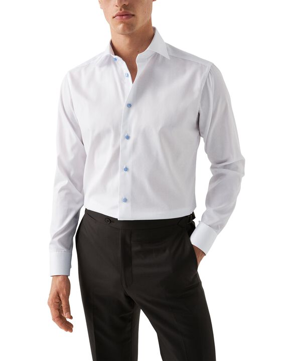 White Twill Shirt Blue Details - Slim Fit