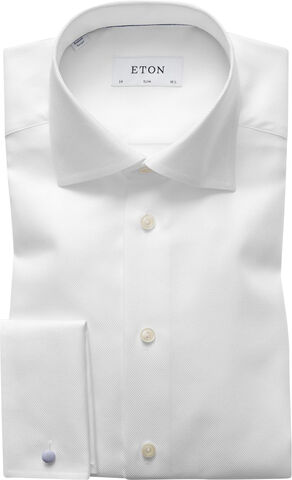 White Textured Twill Shirt French Cuffs - Slim Fit