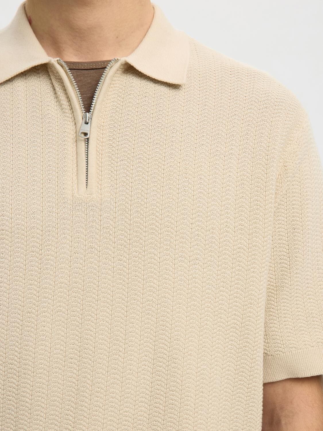 SLHCRAN SS KNIT STRUCTURE ZIP POLO