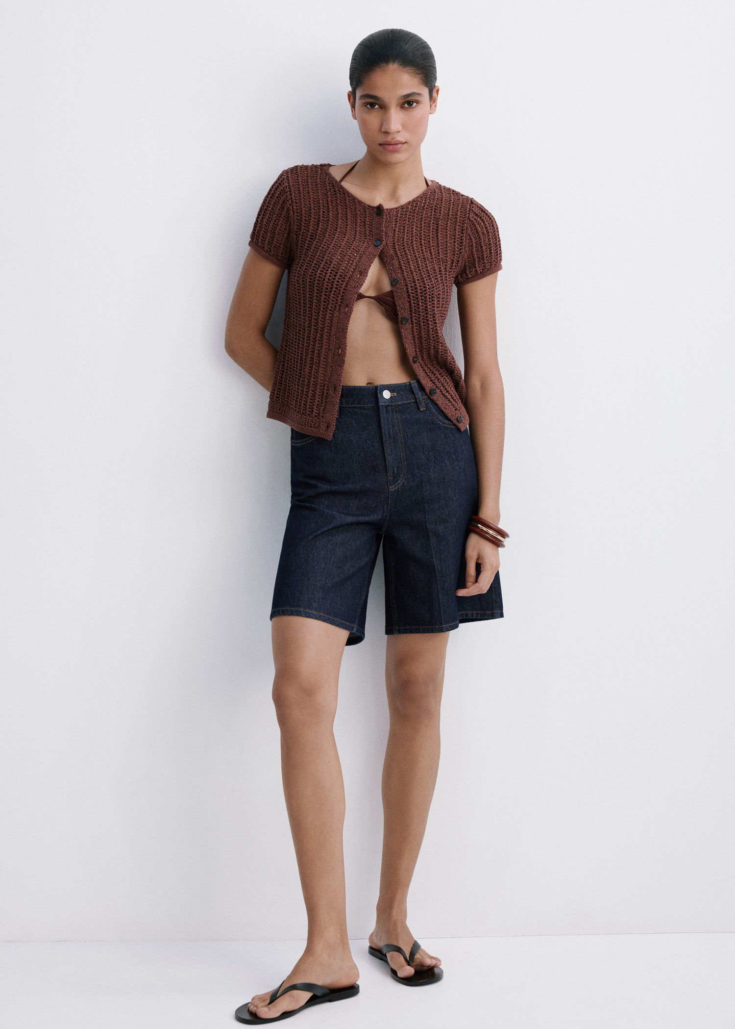 High-waist straight-fit denim short