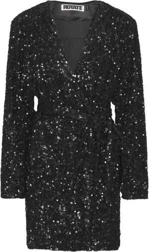 Sequin Wide-Shoulder Wrap Dress