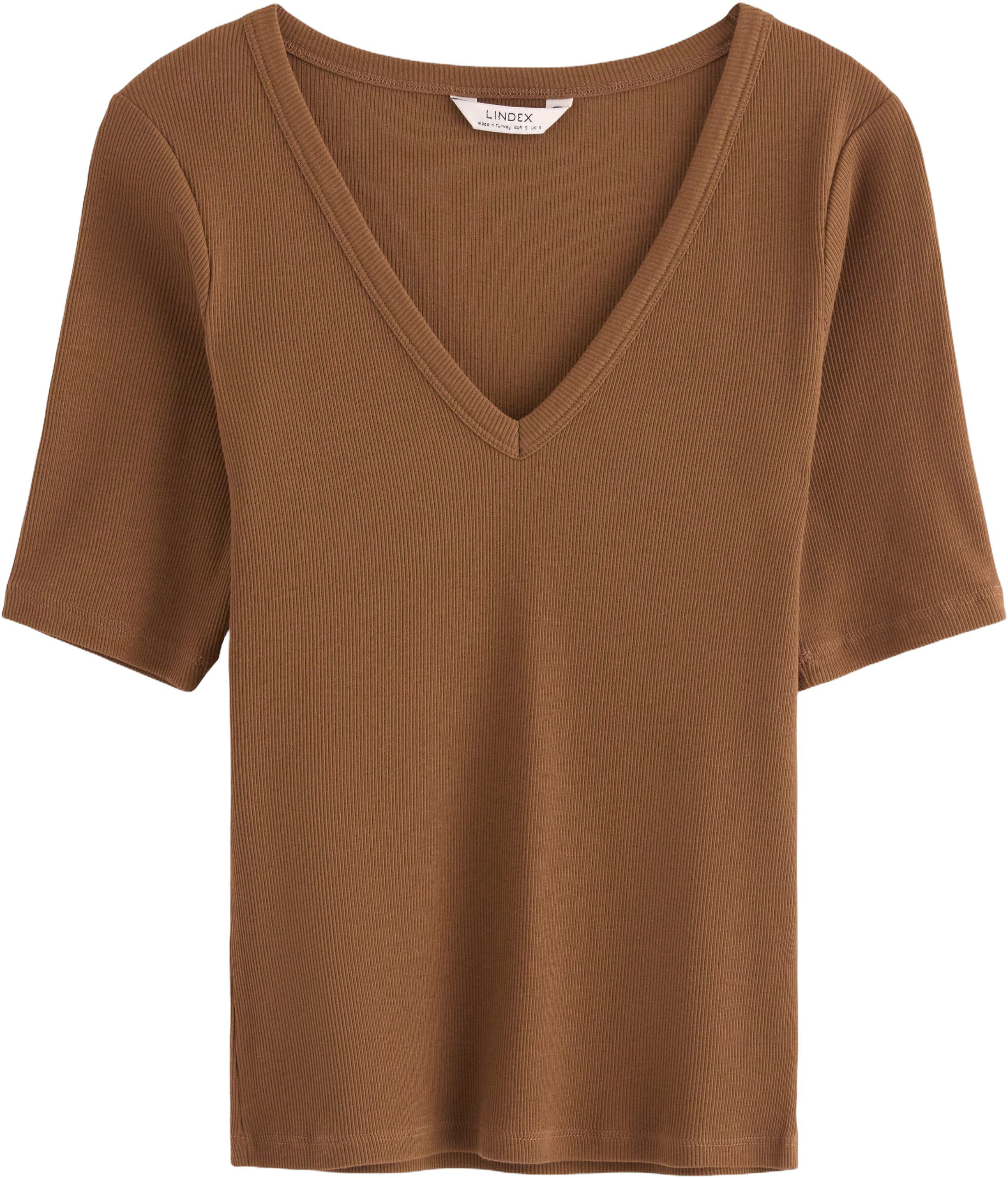 Ribbestrikket topp med korte ermer,