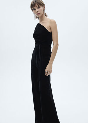 Asymmetric velvet jumpsuit