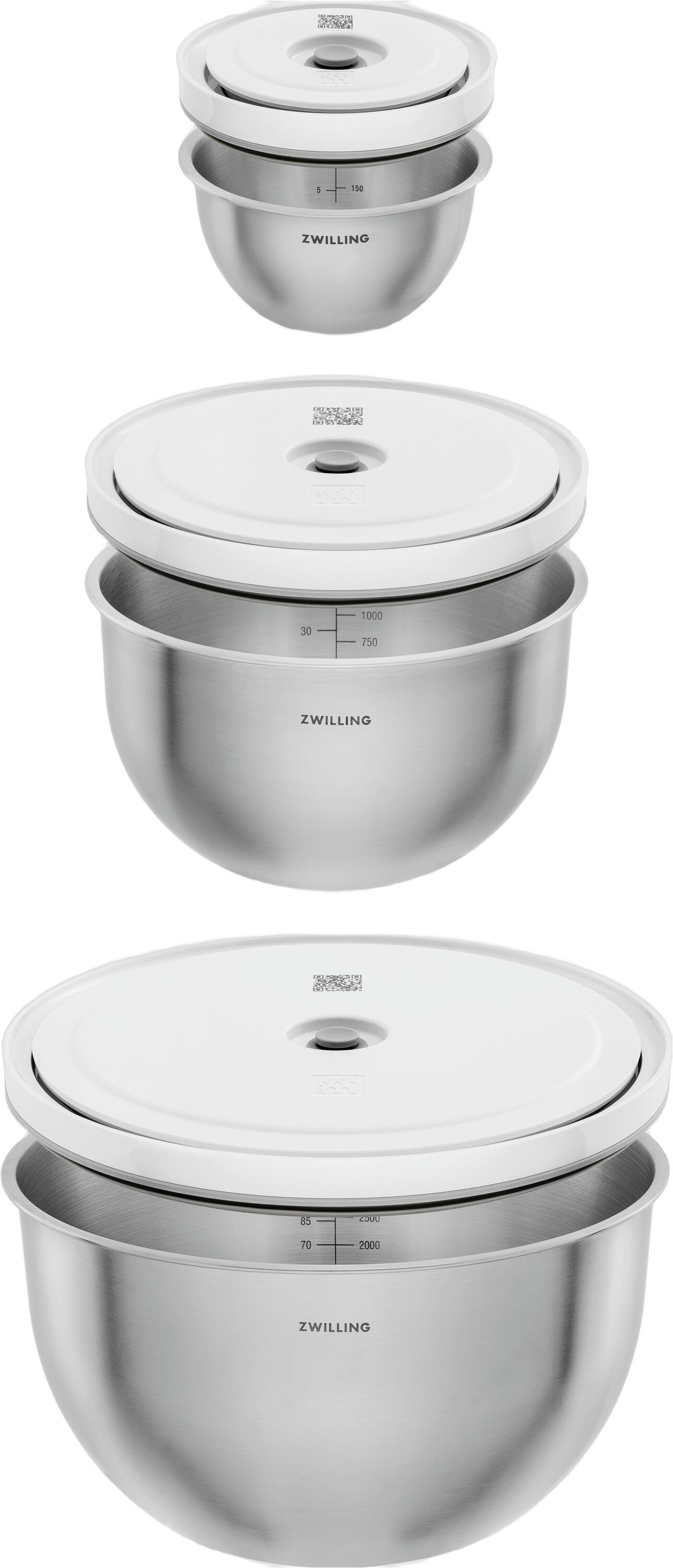 Fresh & Save BOWLS Vakuum sk&aring;l s&aelig;t S/M/L / 6-dele, Rustfrit