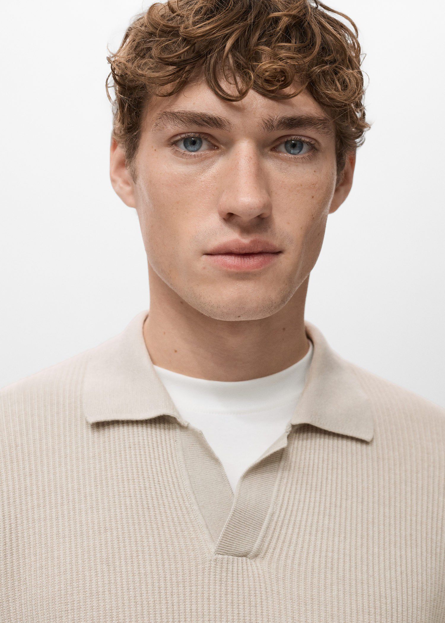 Cotton-blend ribbed polo sweater