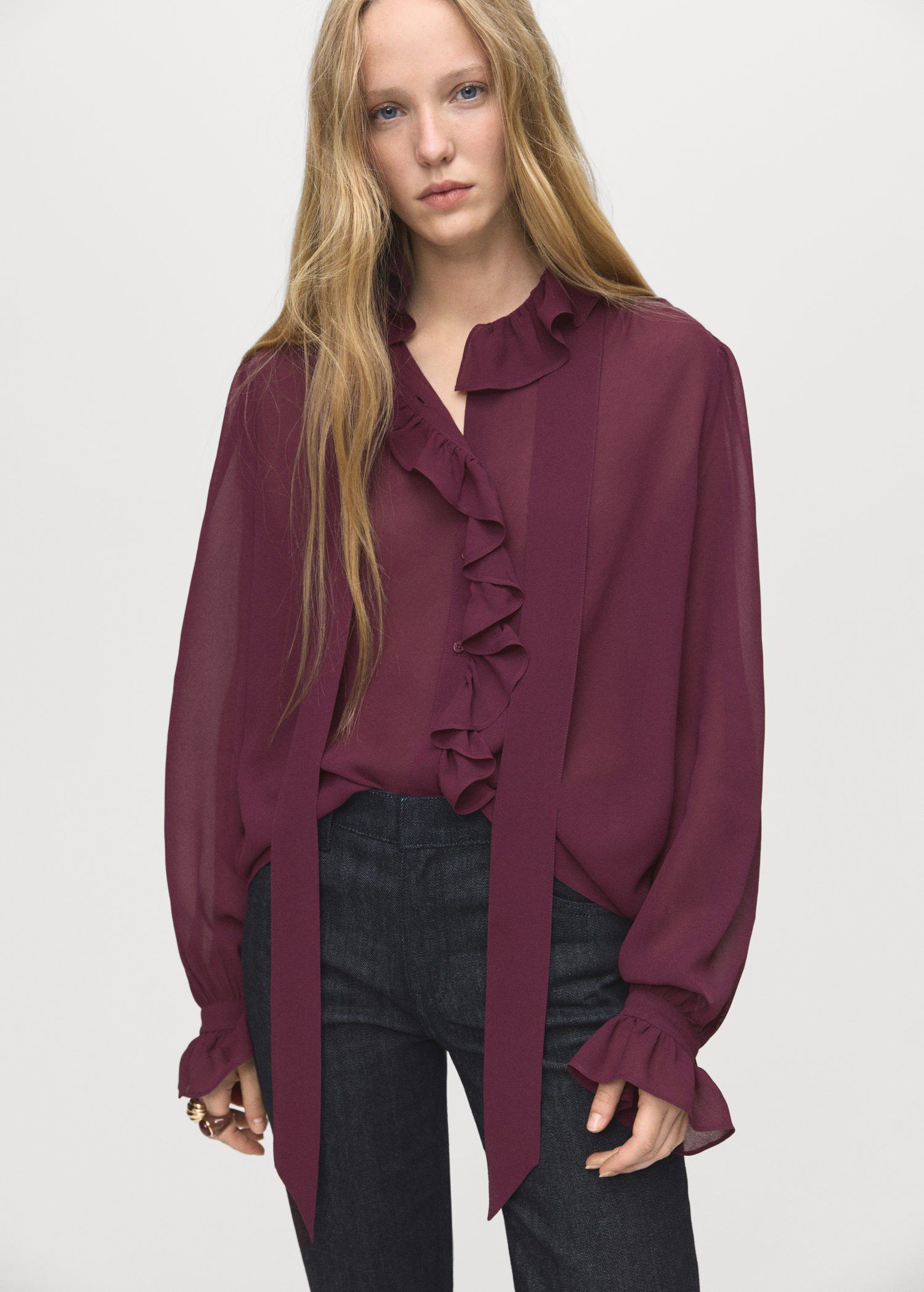 Ruffled blouse with scarf