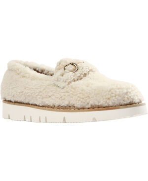 Fur loafer with belt anbd buckle