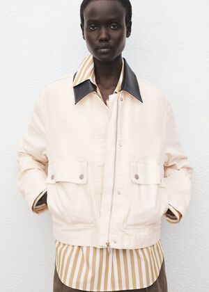 Denim jacket with contrasting colla