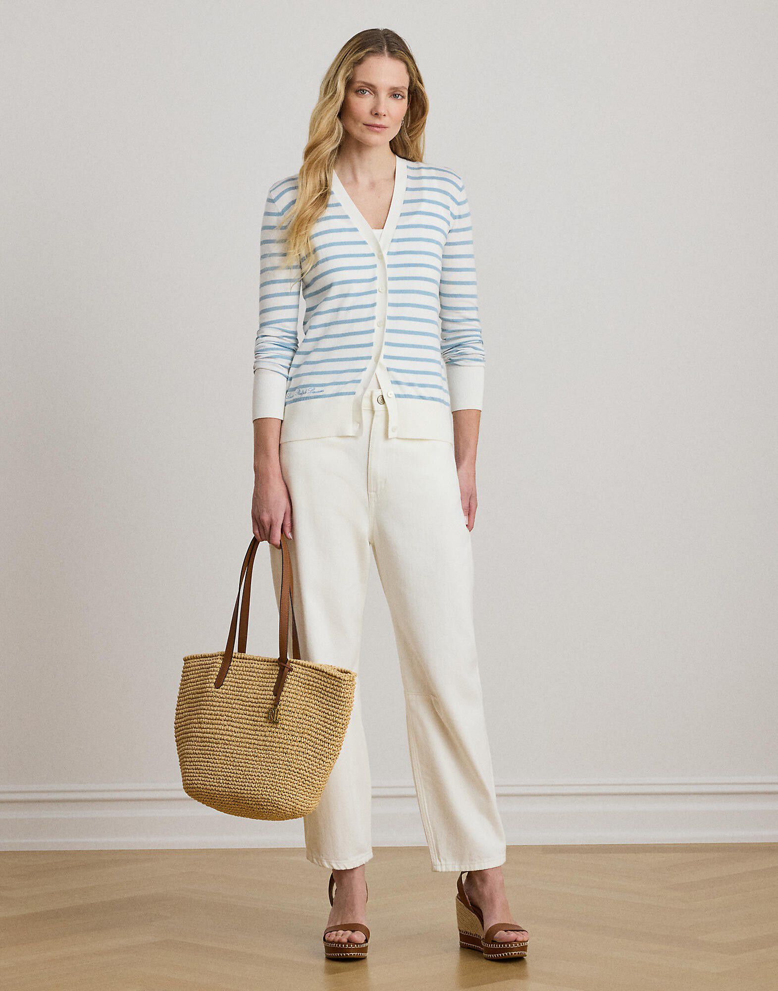 Striped Cotton V-Neck Cardigan
