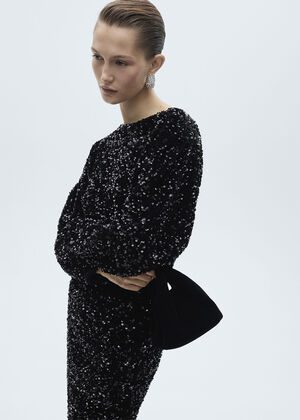 Puffed sleeves sequined dress