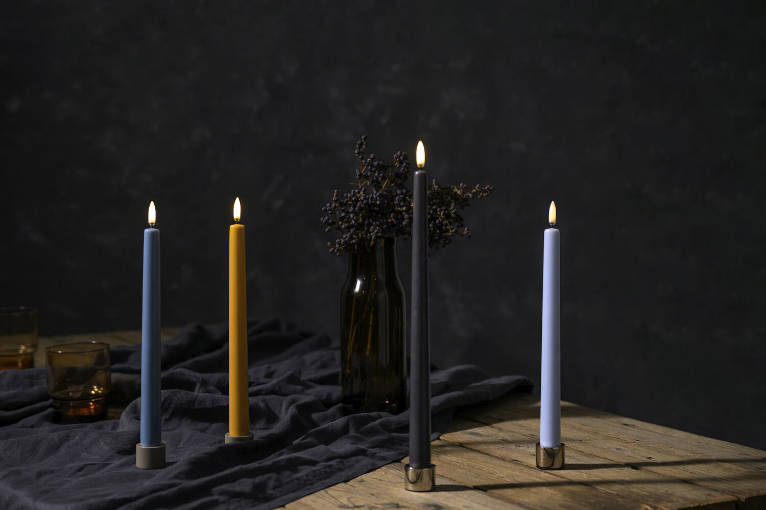 LED slim taper candle, Plain black, Smooth, 2-pack, 2,3x32 c