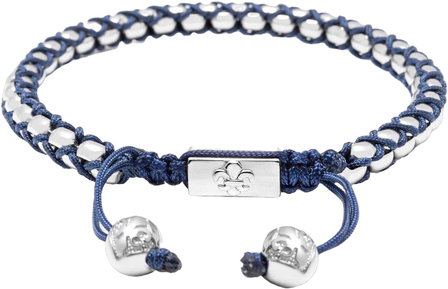 Navy String Box Chain Bracelet in Silver