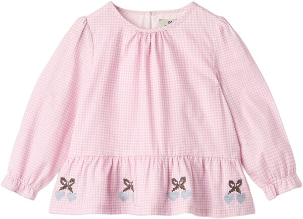 HOUNDSTOOTH BLOUSE W. EMB. AT BOTTOM HEM