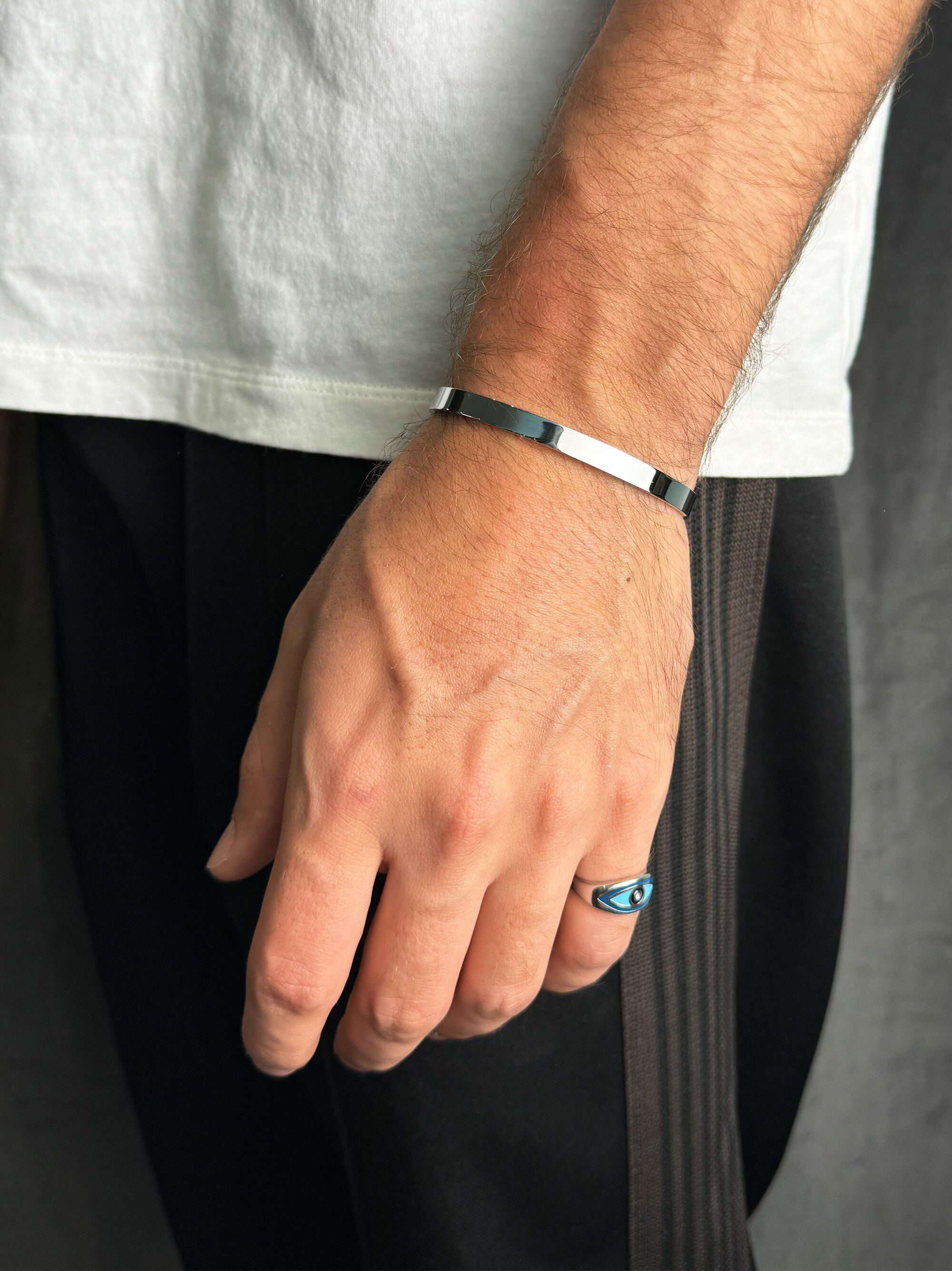 Men's Silver Open Cuff Bangle