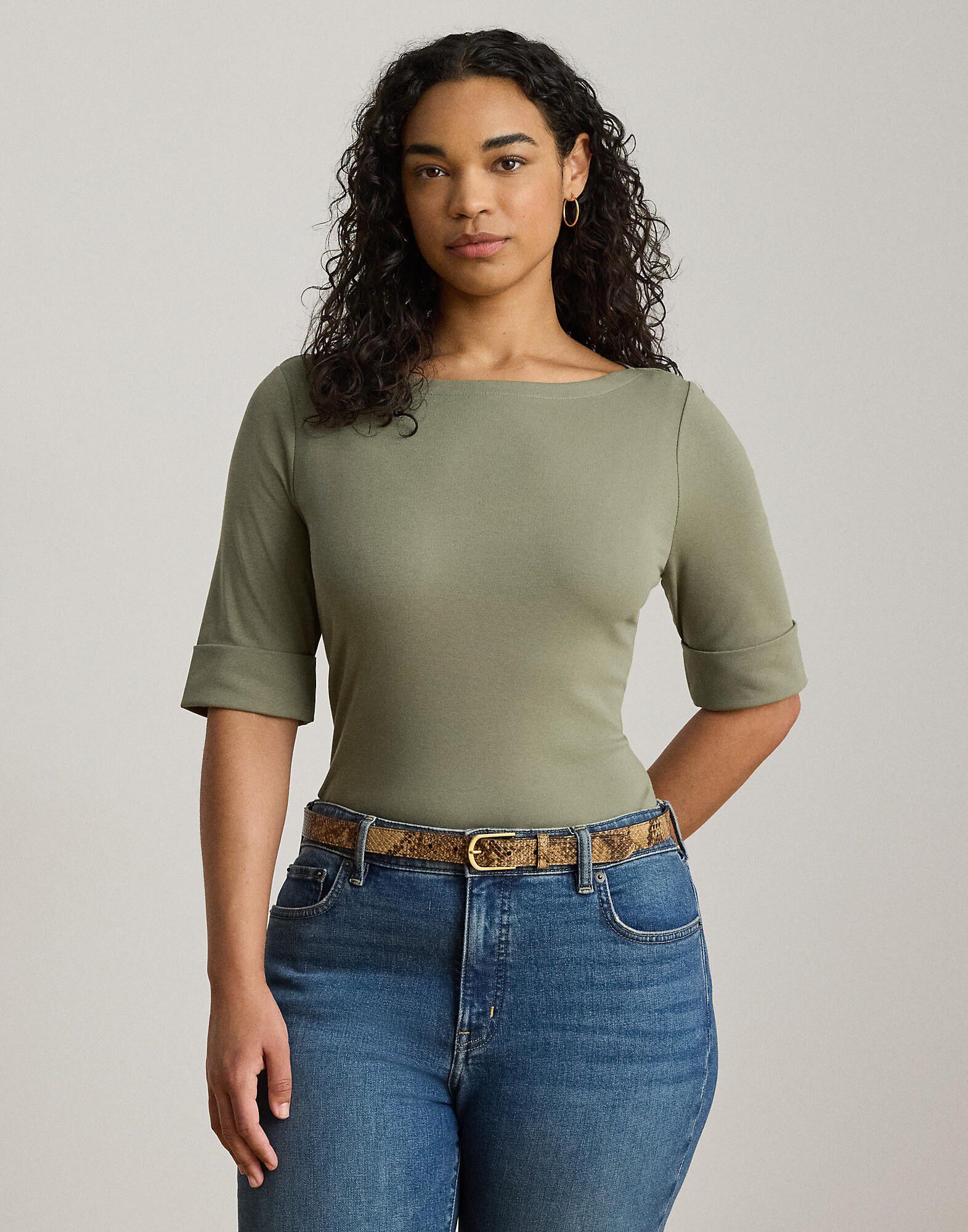 Stretch Cotton Boatneck Tee