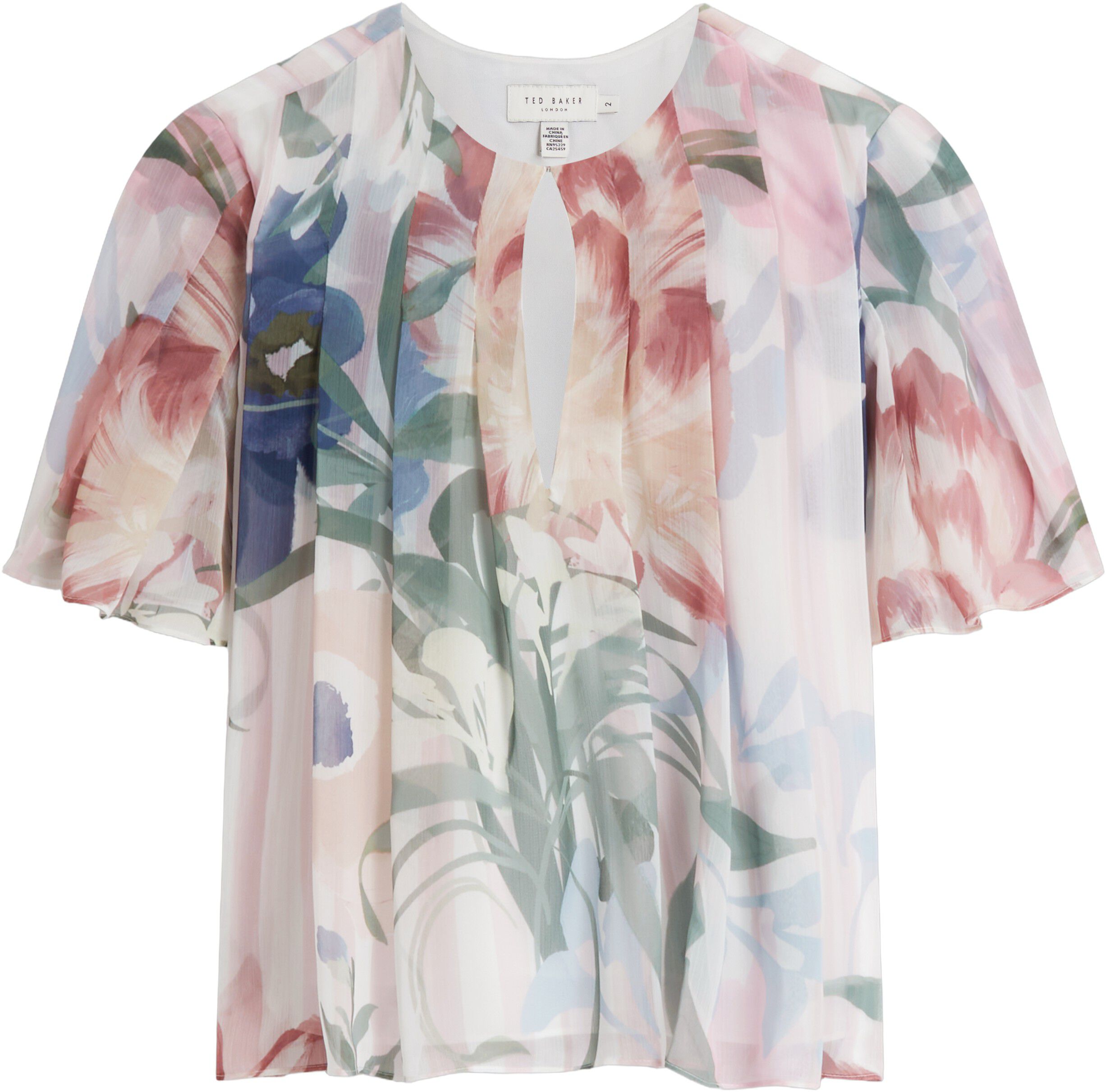 NANSII Pleated Angel Sleeve Printed