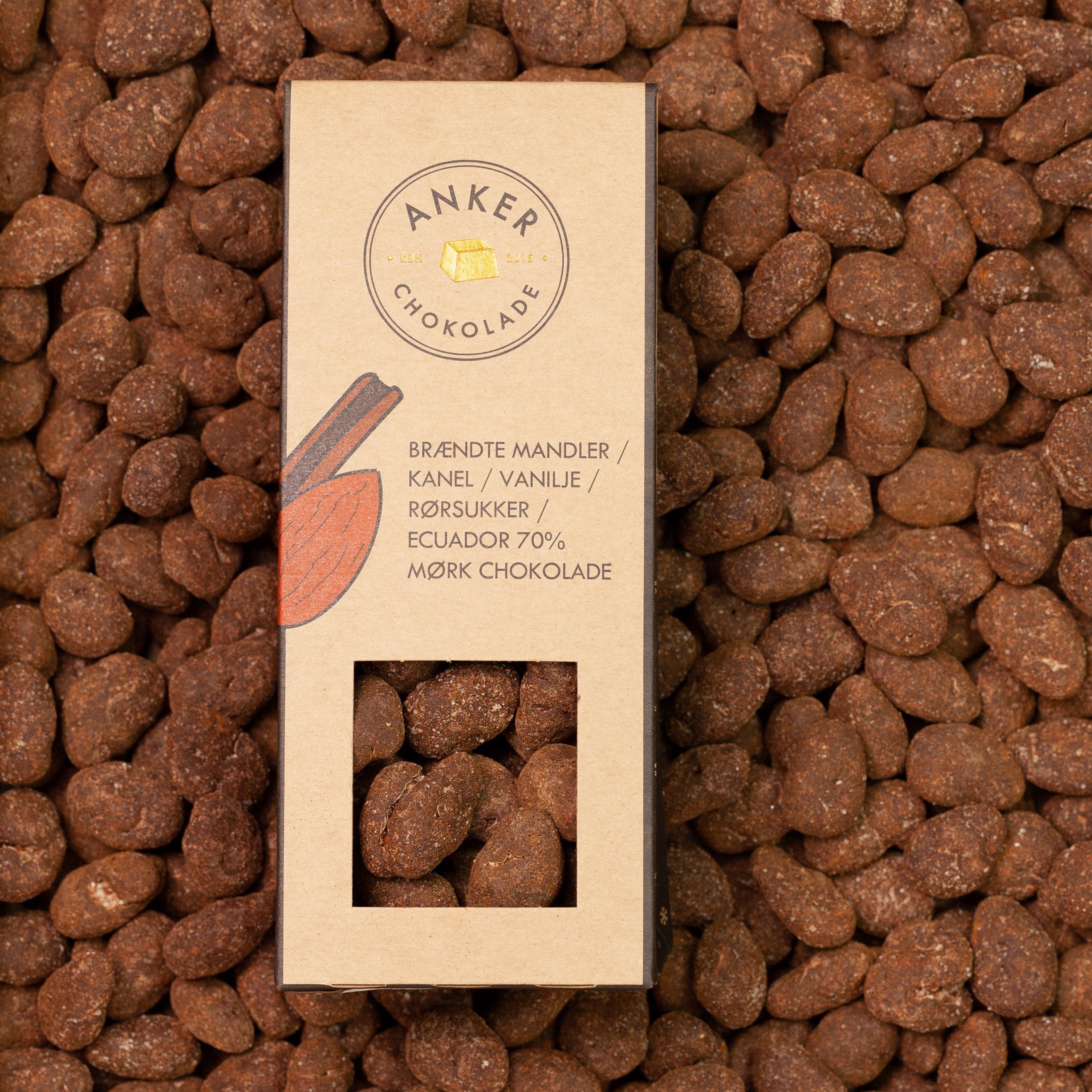 Br&aelig;ndte mandler / kanel / vanilje / r&oslash;rsukker / Ecuador 70% m&oslash;rk choko