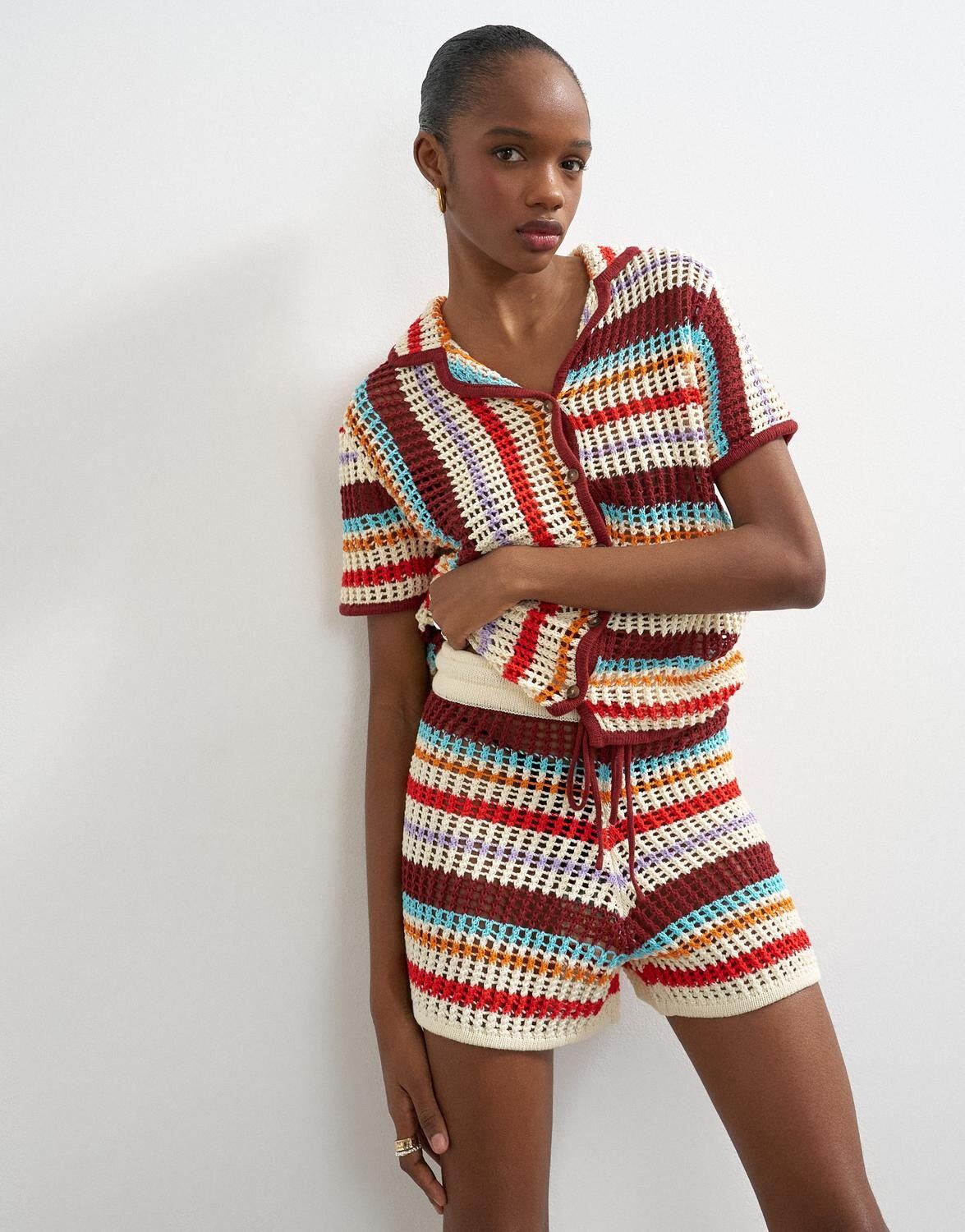 TSKAIA HR CROCHET STRIPPED KNIT SHO