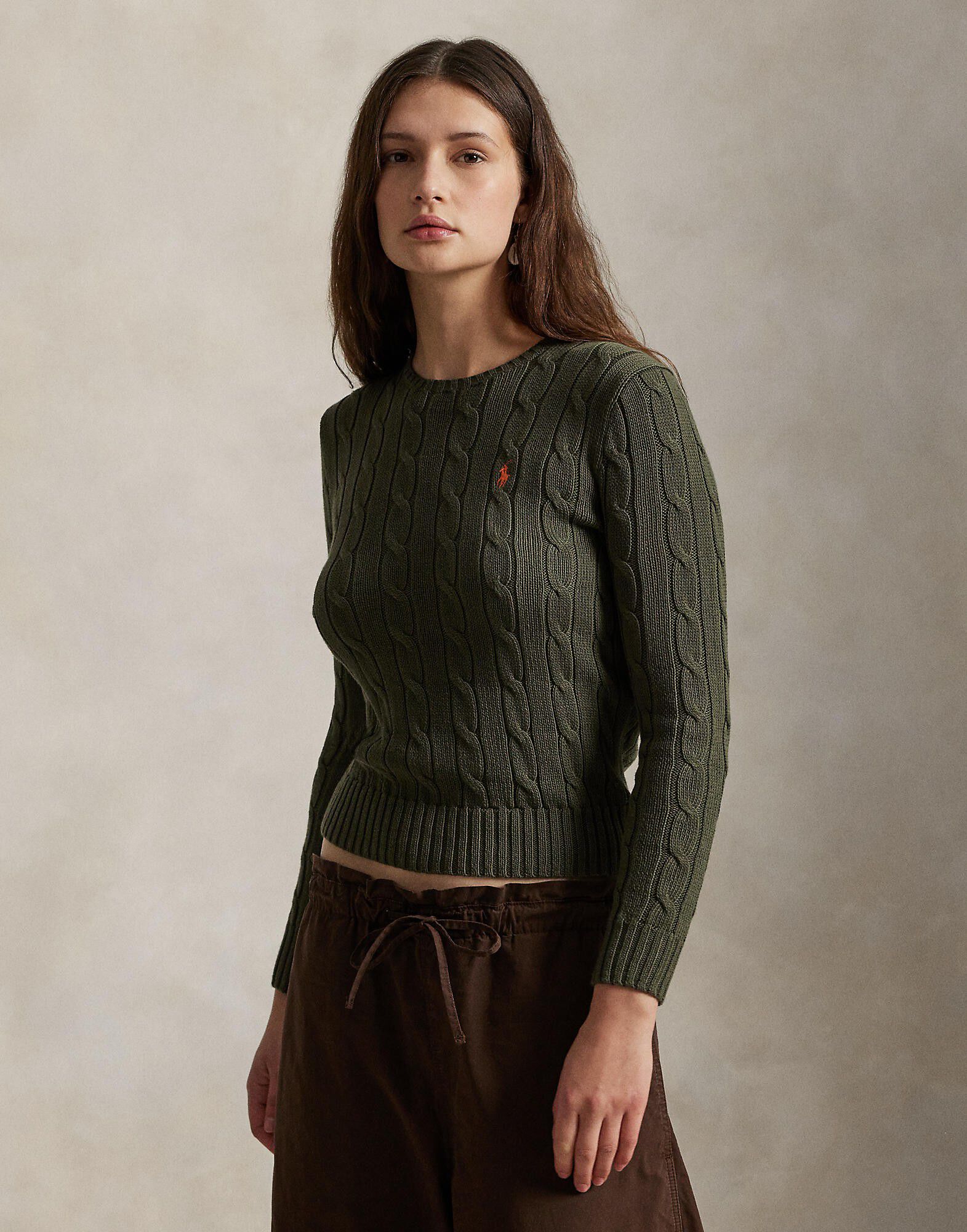 Cable-Knit Cotton Crewneck Sweater