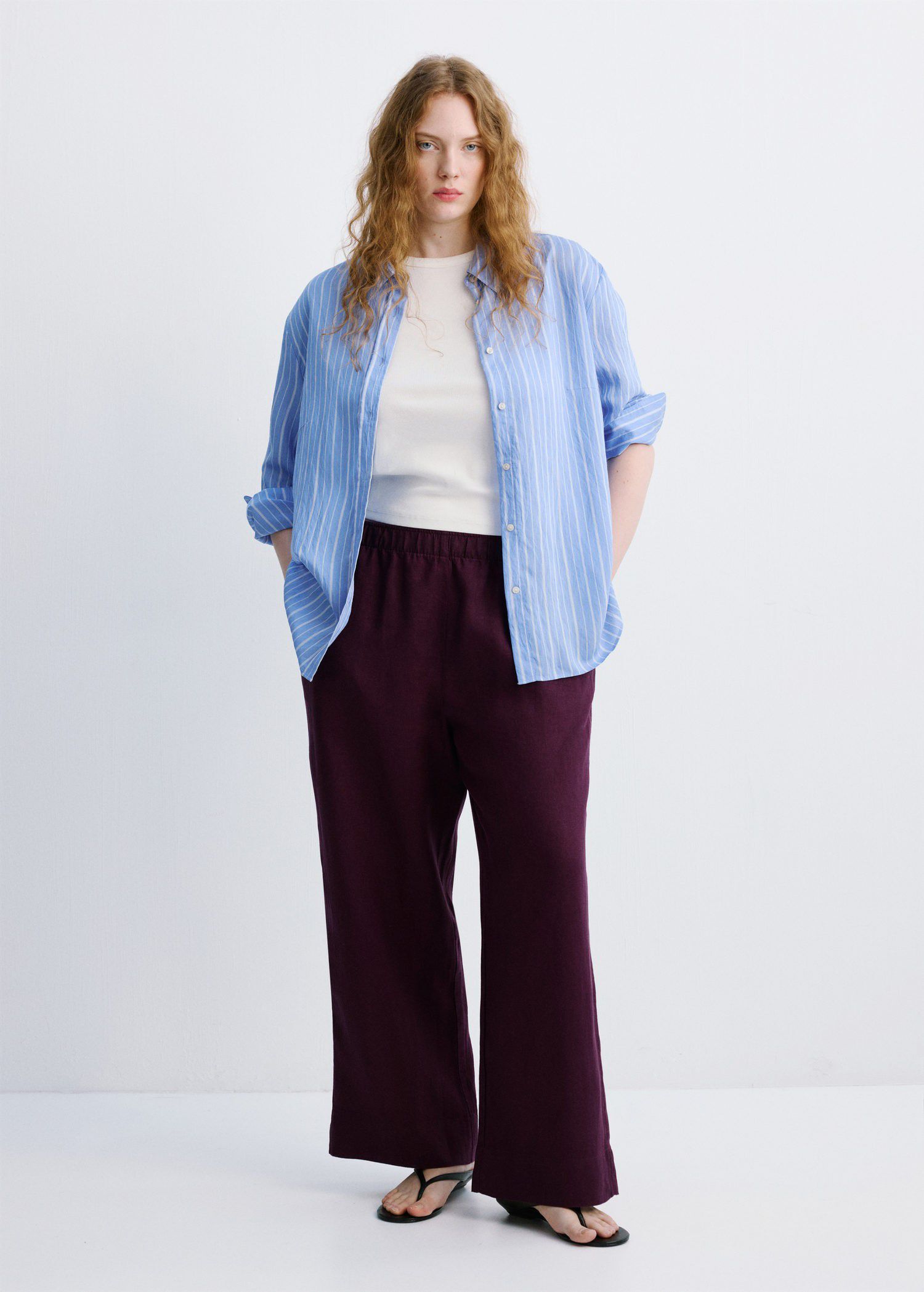 Straight linen-blend trousers