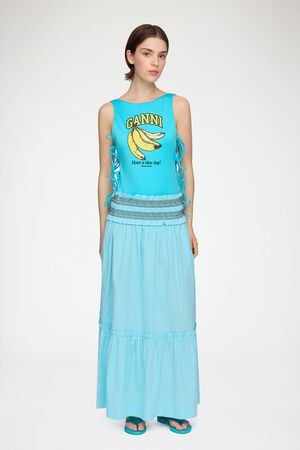 Check Cotton Smocked Waist Long Ski