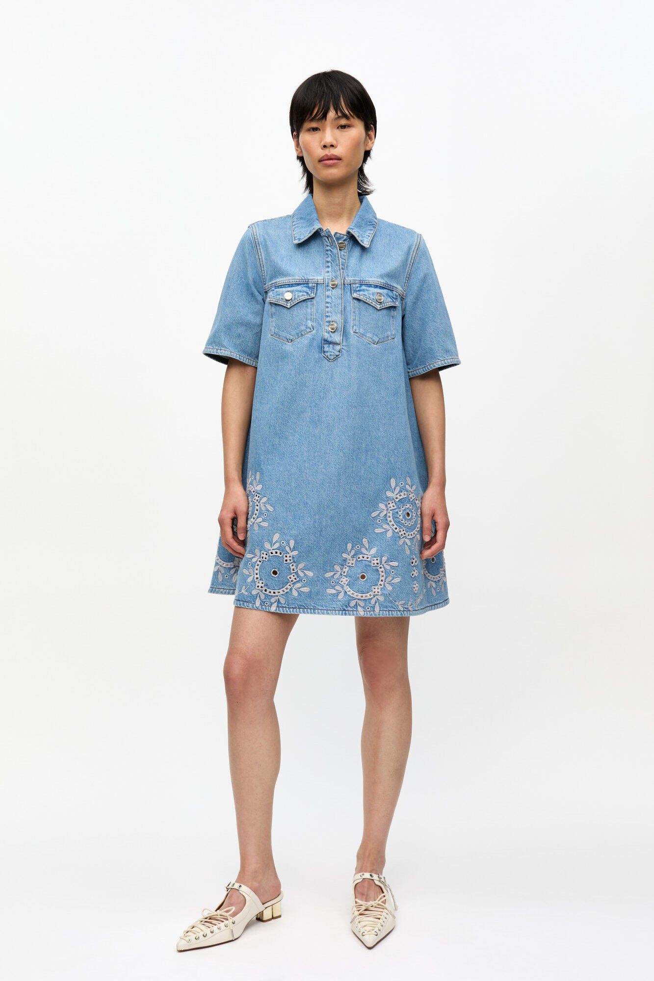 Broderie Anglaise Denim Mini Dress