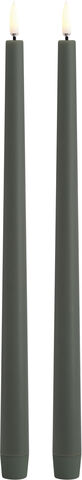 LED taper candle, Olive green, Smooth, 2,3x32 cm / 2-pack