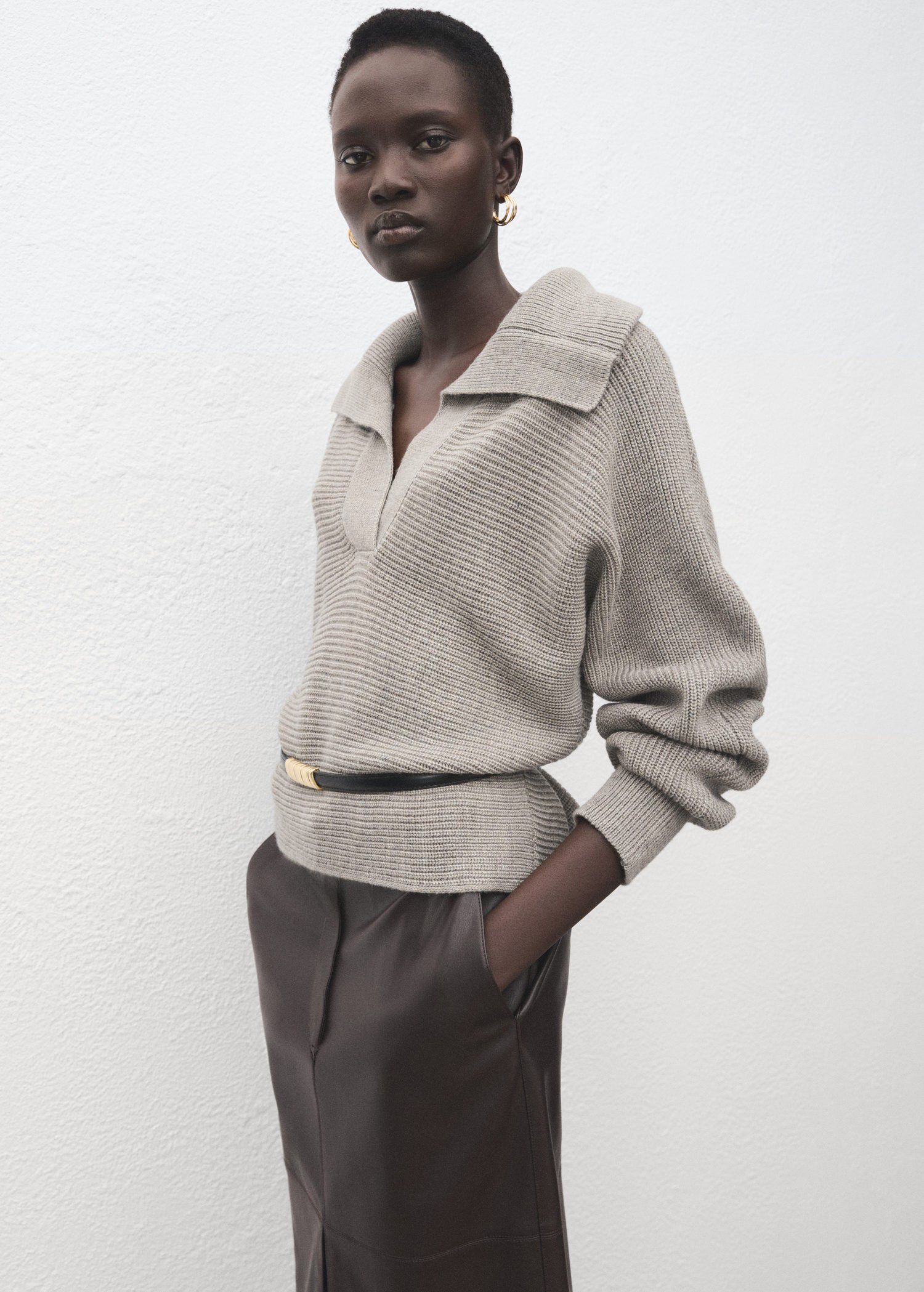 Polo-neck ribbed sweater