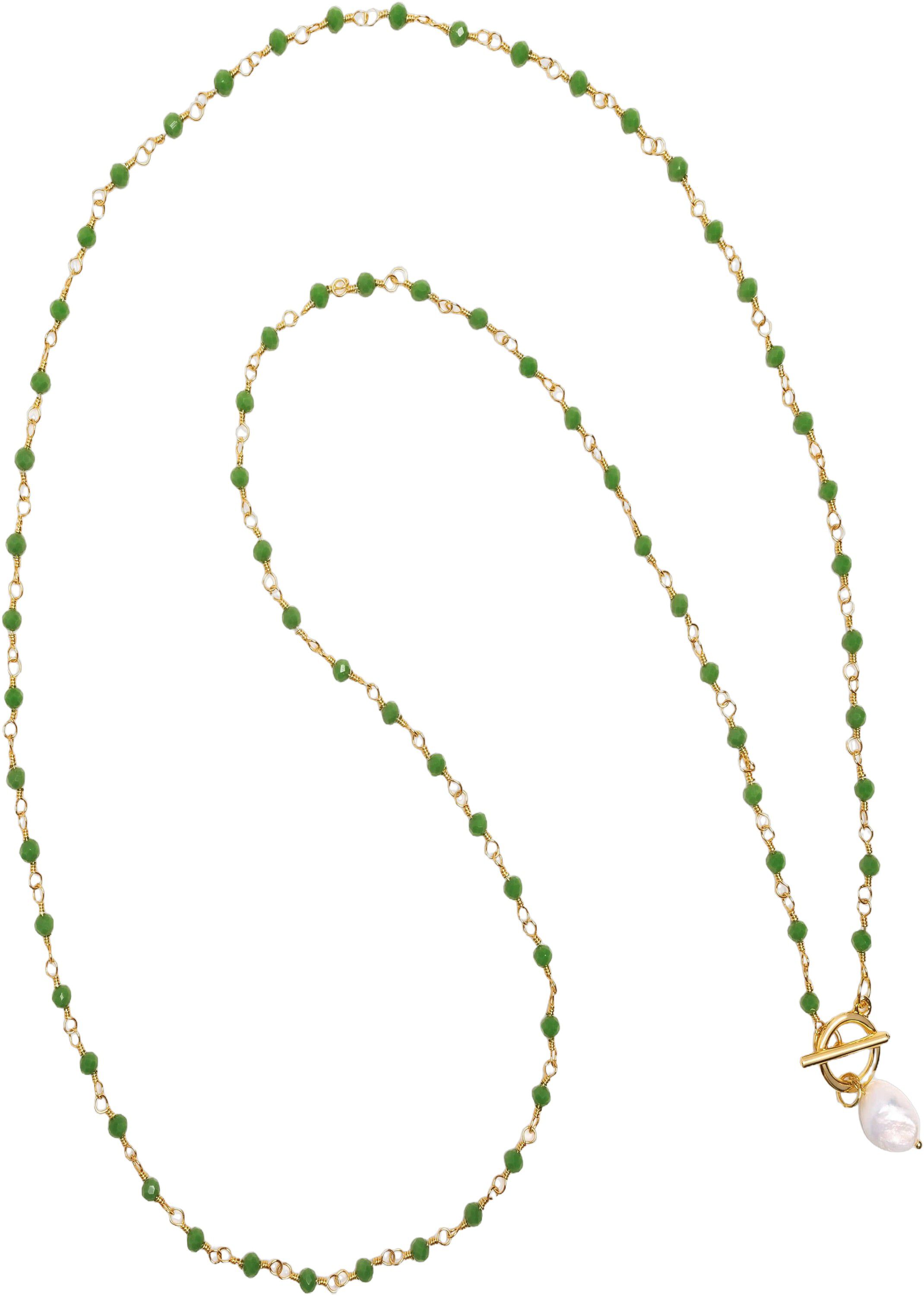 Women's Green CZ Wrap Necklace with Pearl