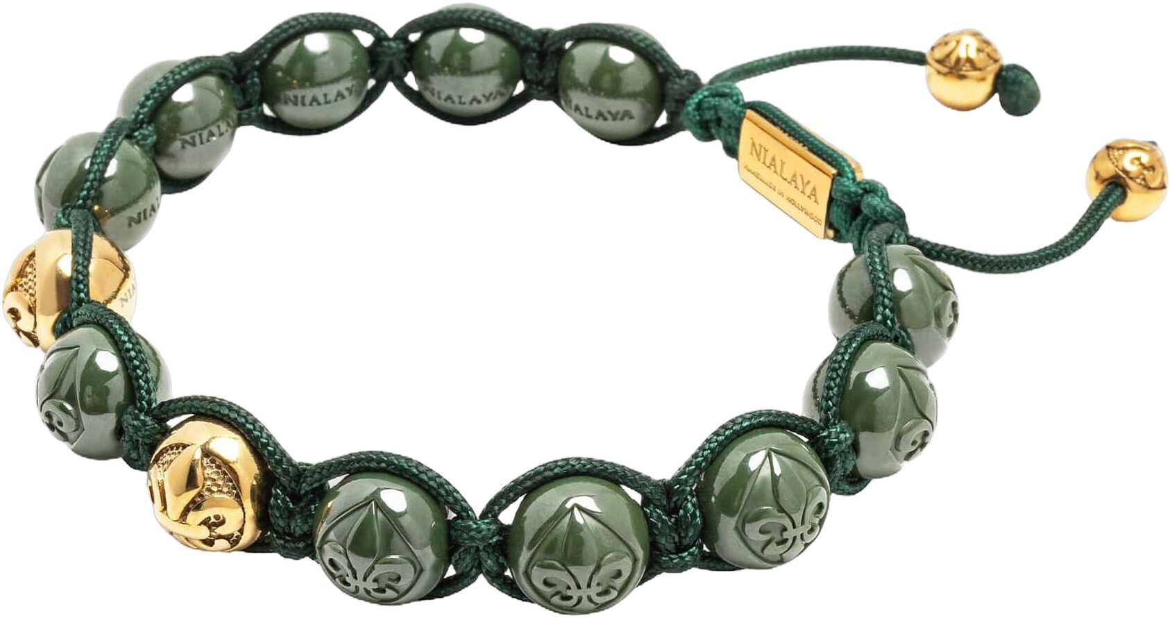Men's Beaded Bracelet with Matte Green, Glossy Green Ceramic & Silver
