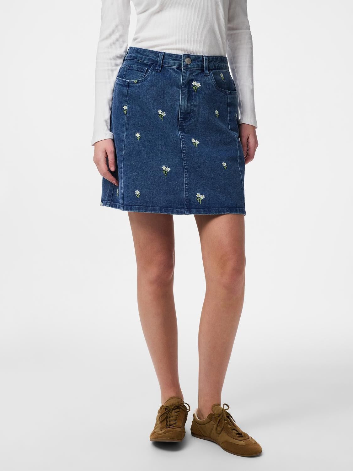 PCFLORA HW SHORT DENIM EMB SKIRT NO