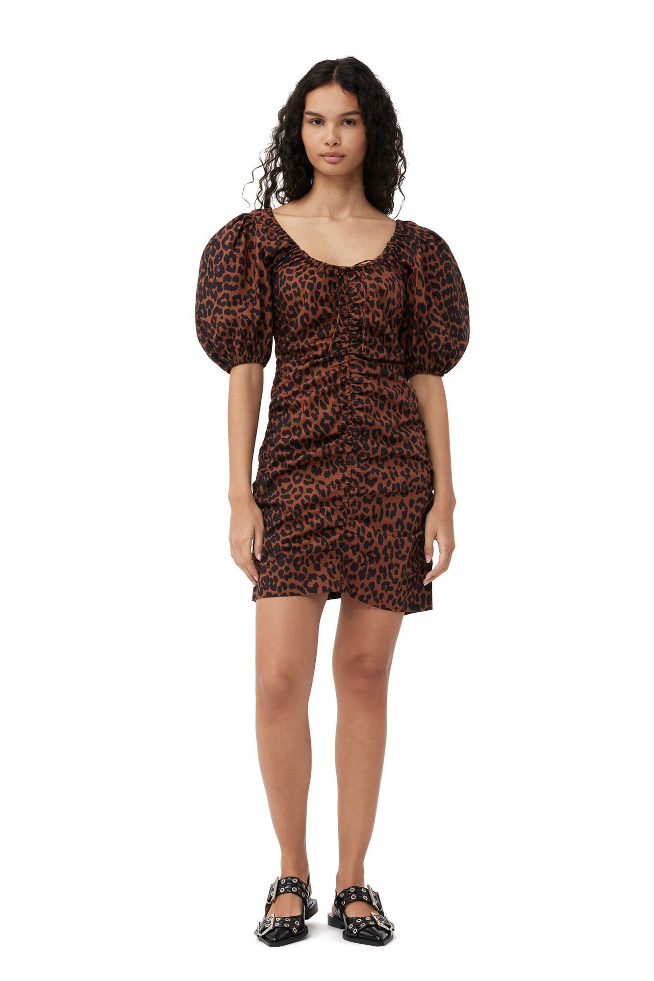 Printed Cotton Gathered U-neck Mini