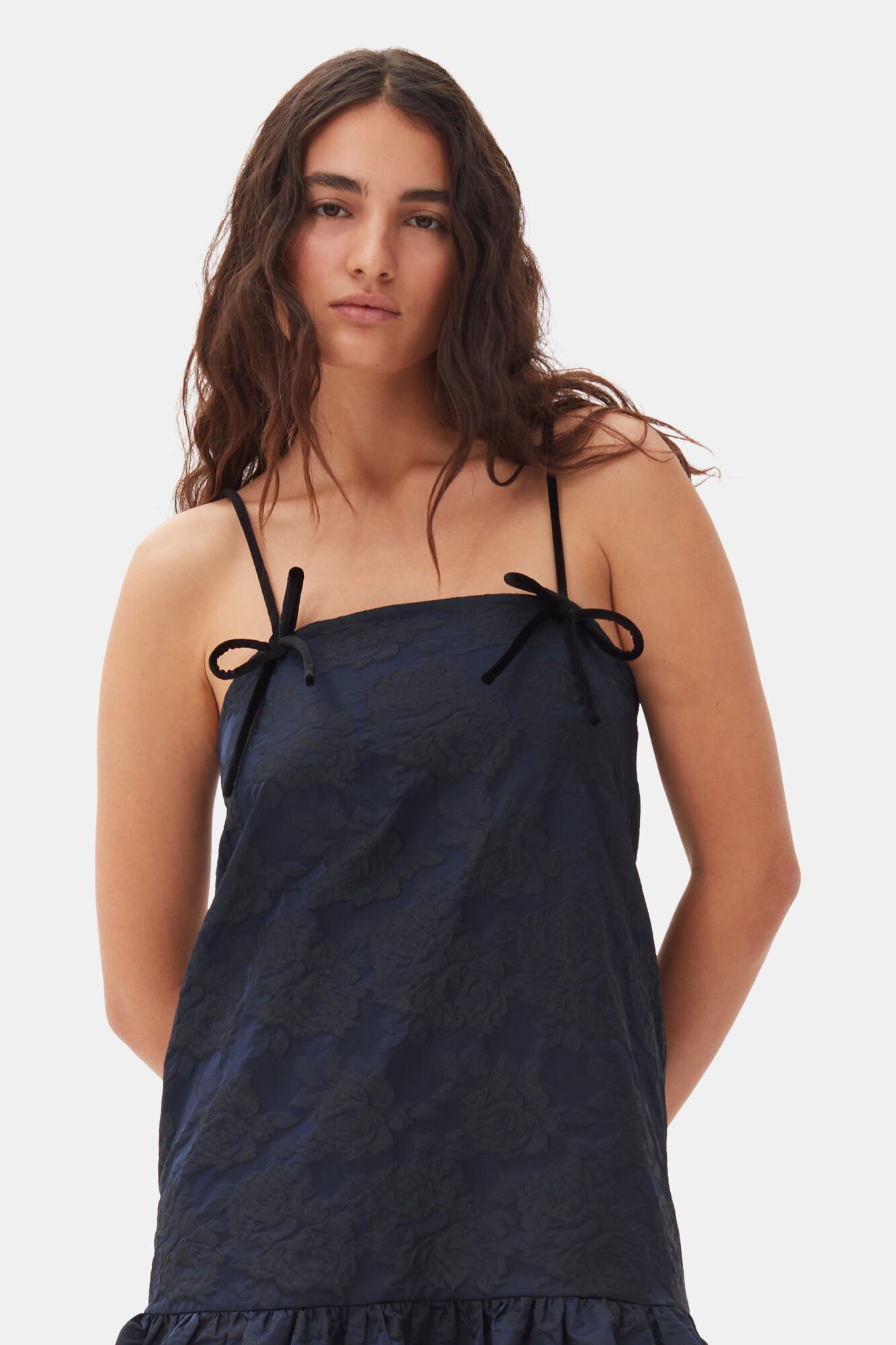 Botanical Jacquard Strap Midi Dress