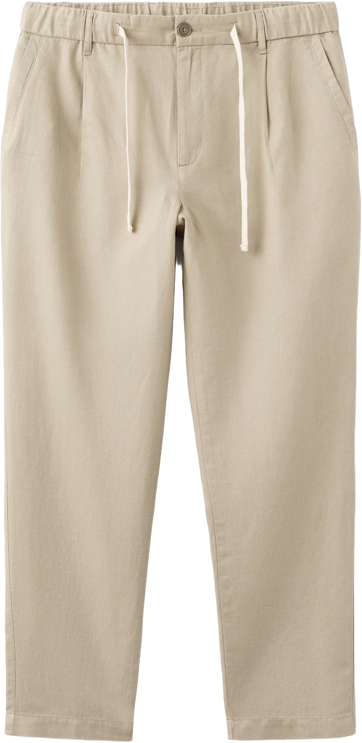 Slim fit cropped linen-cotton trous