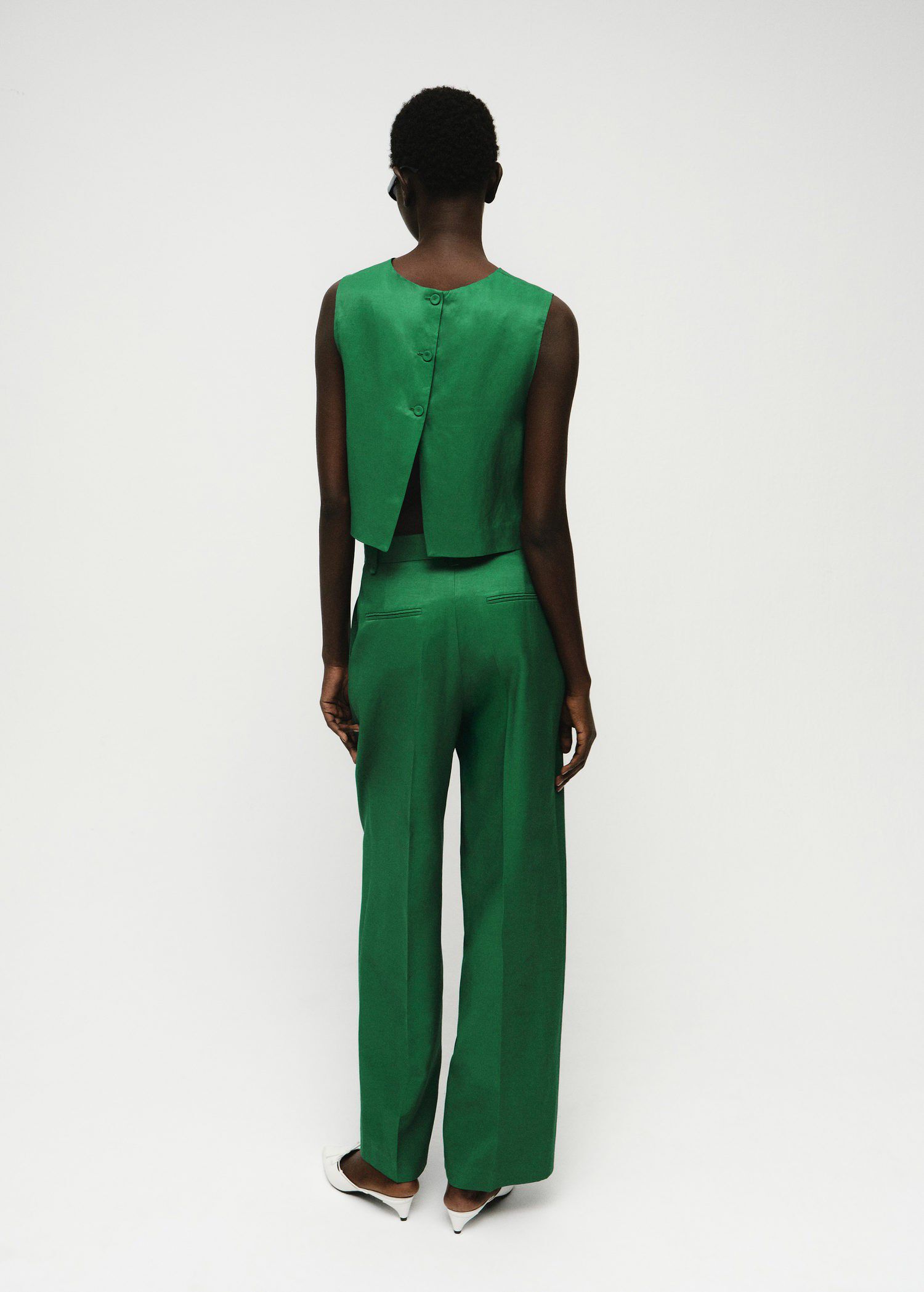 Straight-fit linen-blend suit trous