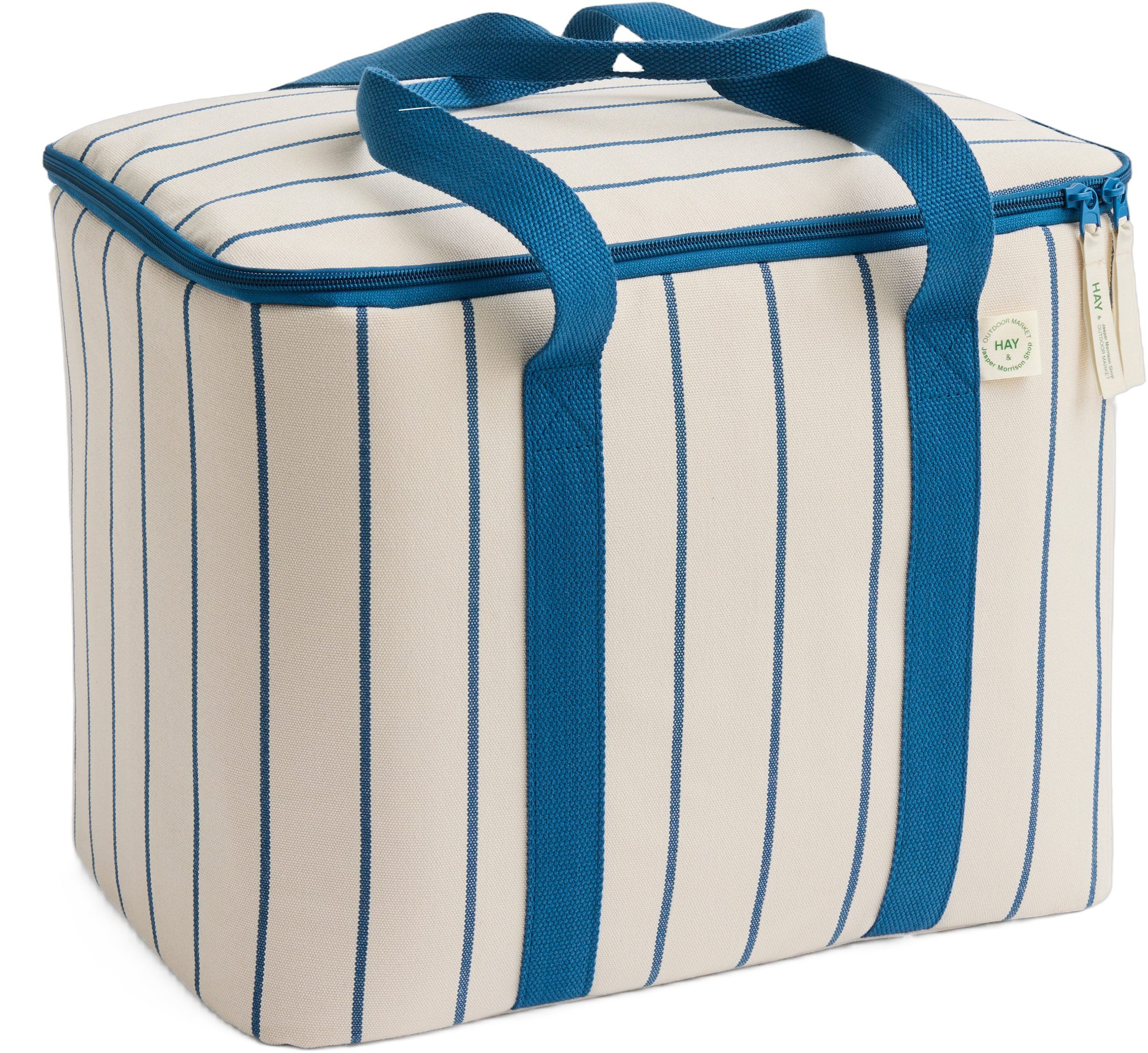 Outdoor Market Cooler Bag - Medium - Beige with blue stripe