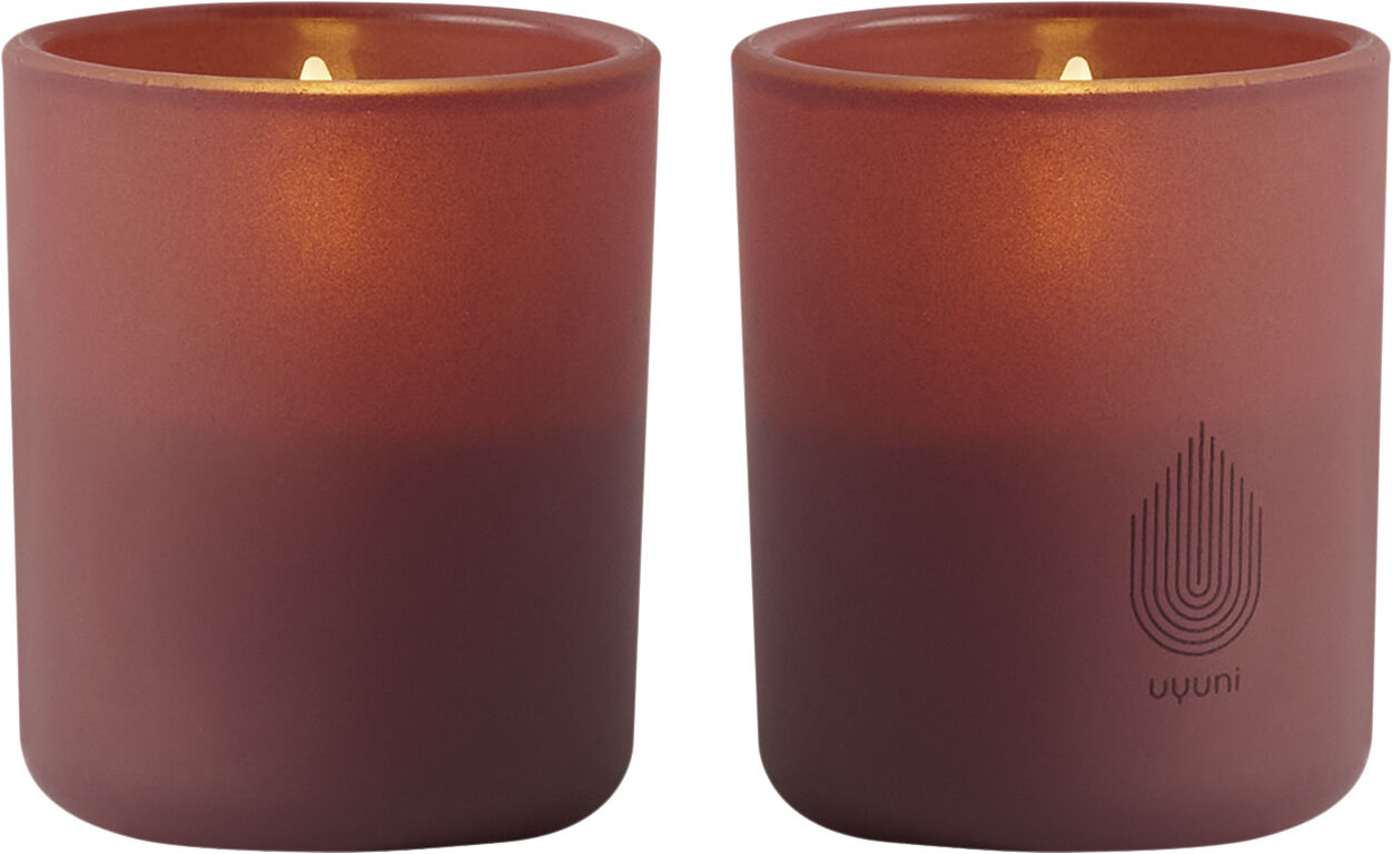 Glass Candle, Wine red, 2-pack, 6x7 cm