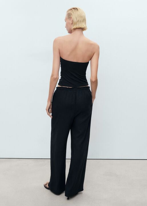 Linen-blend elastic waist trousers