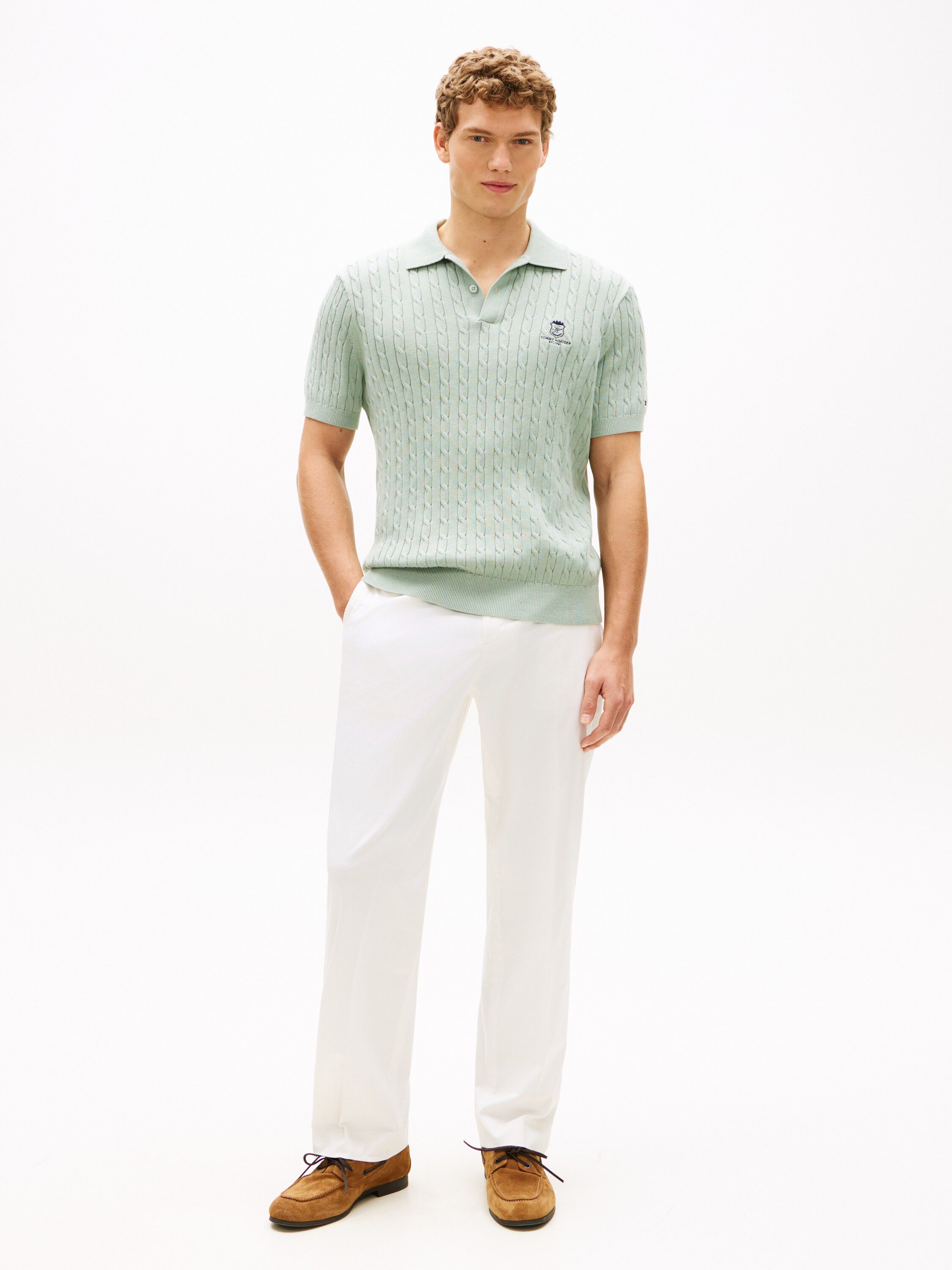 Regular Fit Embroidery Cable Knit Polo Shirt