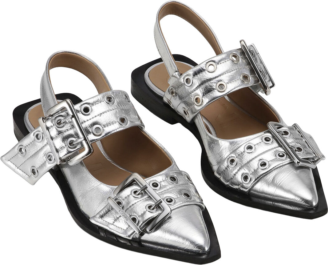 Feminine Buckle Ballerina Metallic