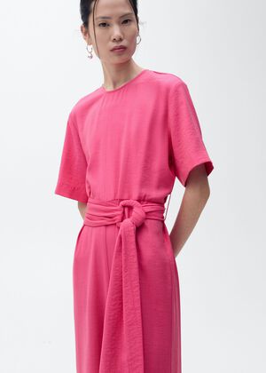 Straight short-sleeved jumpsuit wit