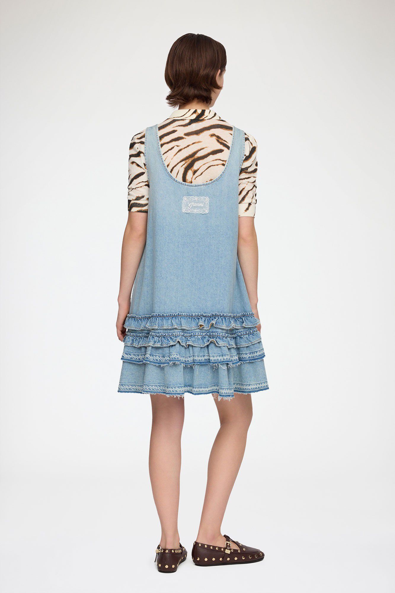 Lightweight Denim Frill Mini Dress