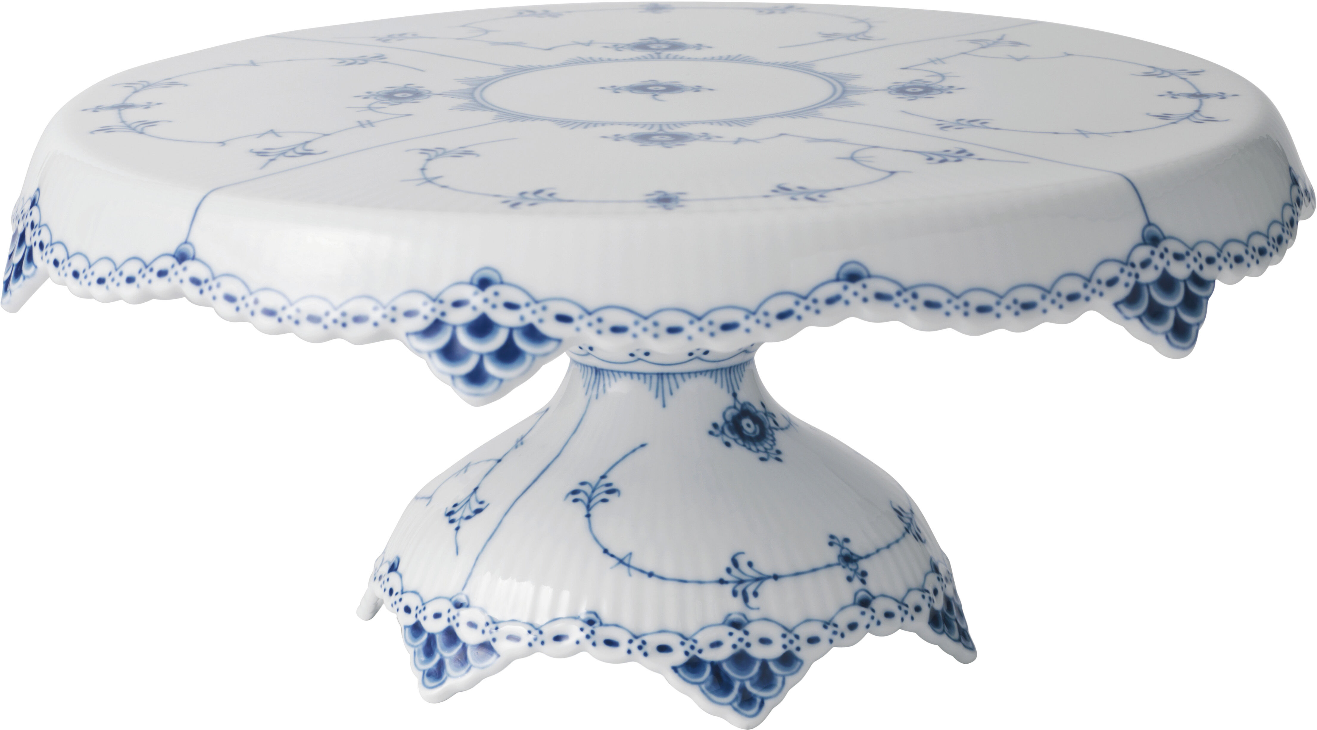 Musselmalet Halvblonde 28 cm. fad p&aring; fod